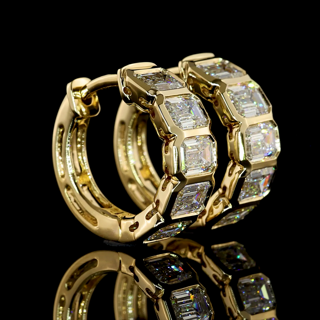 Lab-Grown 1.99 Carat Emerald E-F-VS+ Diamond 14K Yellow Gold Huggies Earrings
