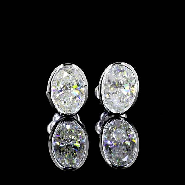 Lab-Grown 3.04 Carat Oval D-VVS2 Diamond 14K White Gold Studs Earrings