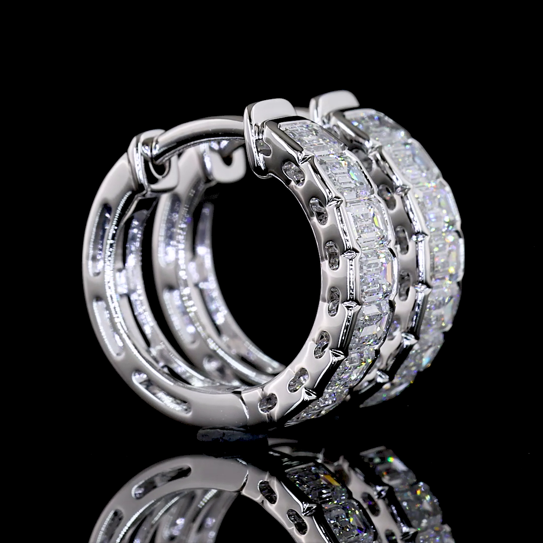 Lab-Grown 1.13 Carat Emerald F-VS1 Diamond 14K White Gold Huggies Earrings