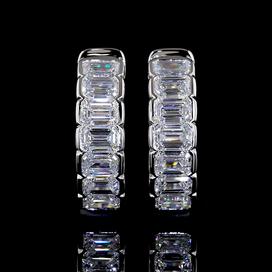 Lab-Grown 1.13 Carat Emerald F-VS1 Diamond 14K White Gold Huggies Earrings