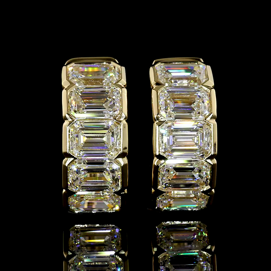 Lab-Grown 3.1 Carat Emerald E-VS1 Diamond 14K Yellow Gold Huggies Earrings