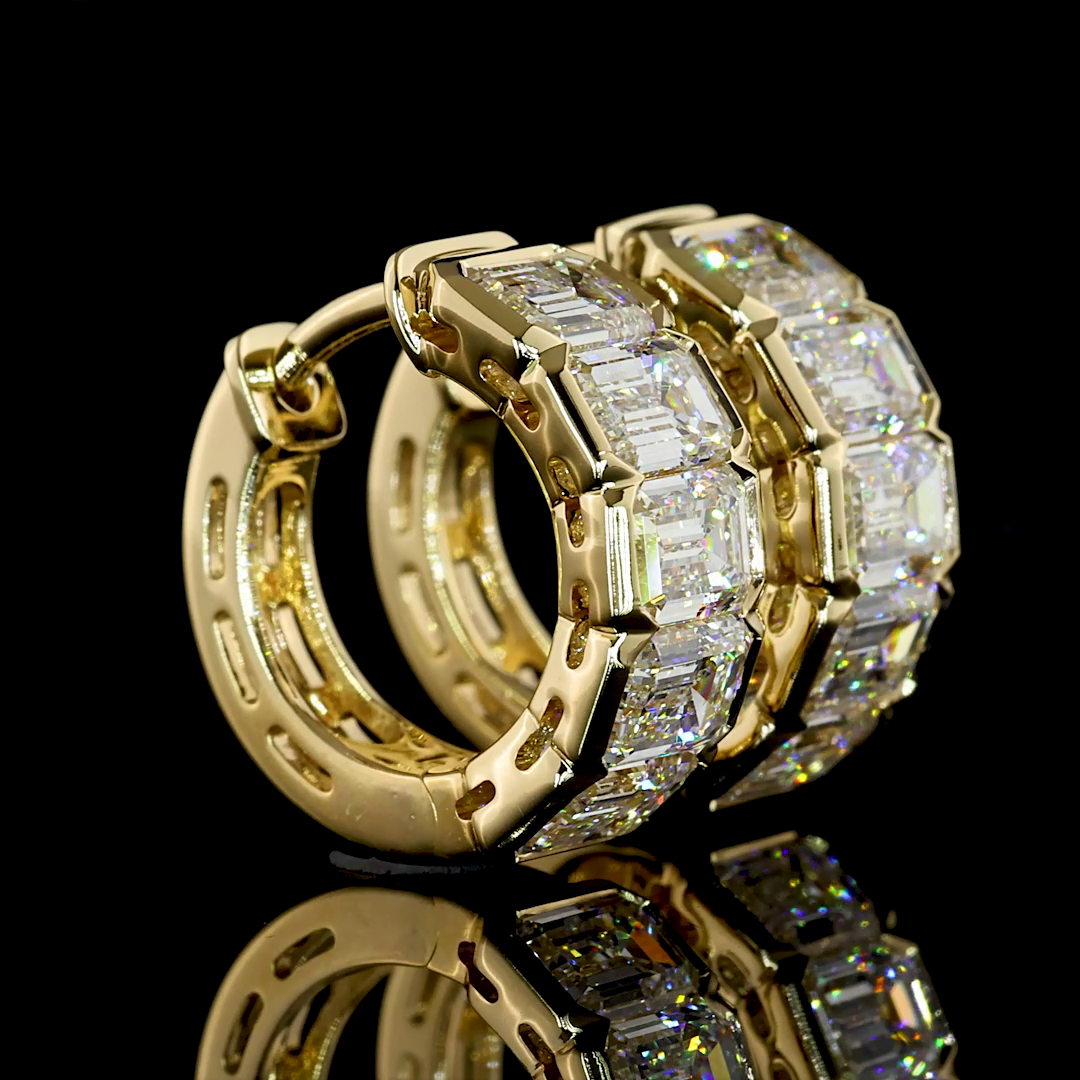 Lab-Grown 3.1 Carat Emerald E-VS1 Diamond 14K Yellow Gold Huggies Earrings