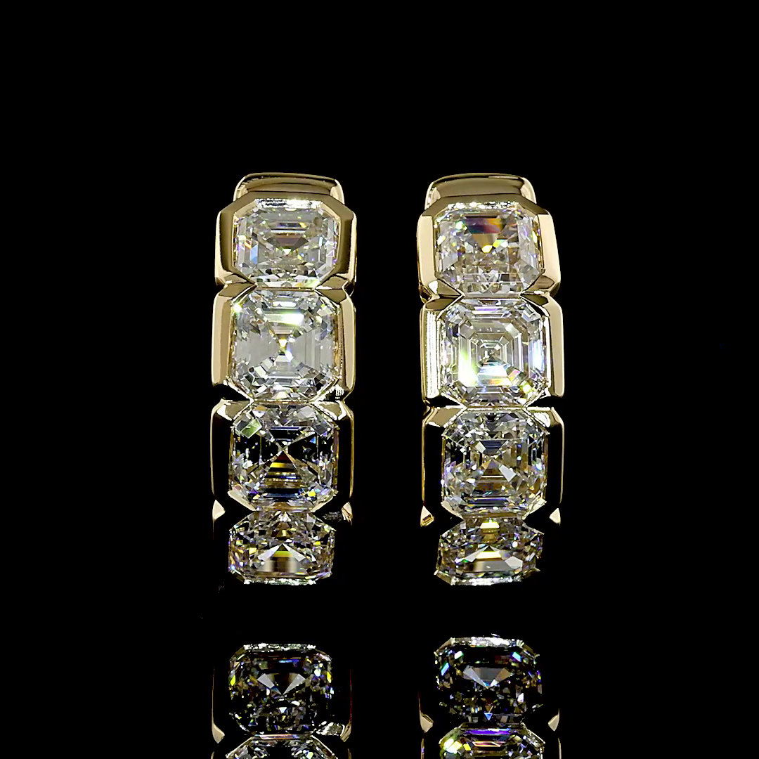 Lab-Grown 2.03 Carat Asscher E-F-VS+ Diamond 14K Yellow Gold Huggies Earrings