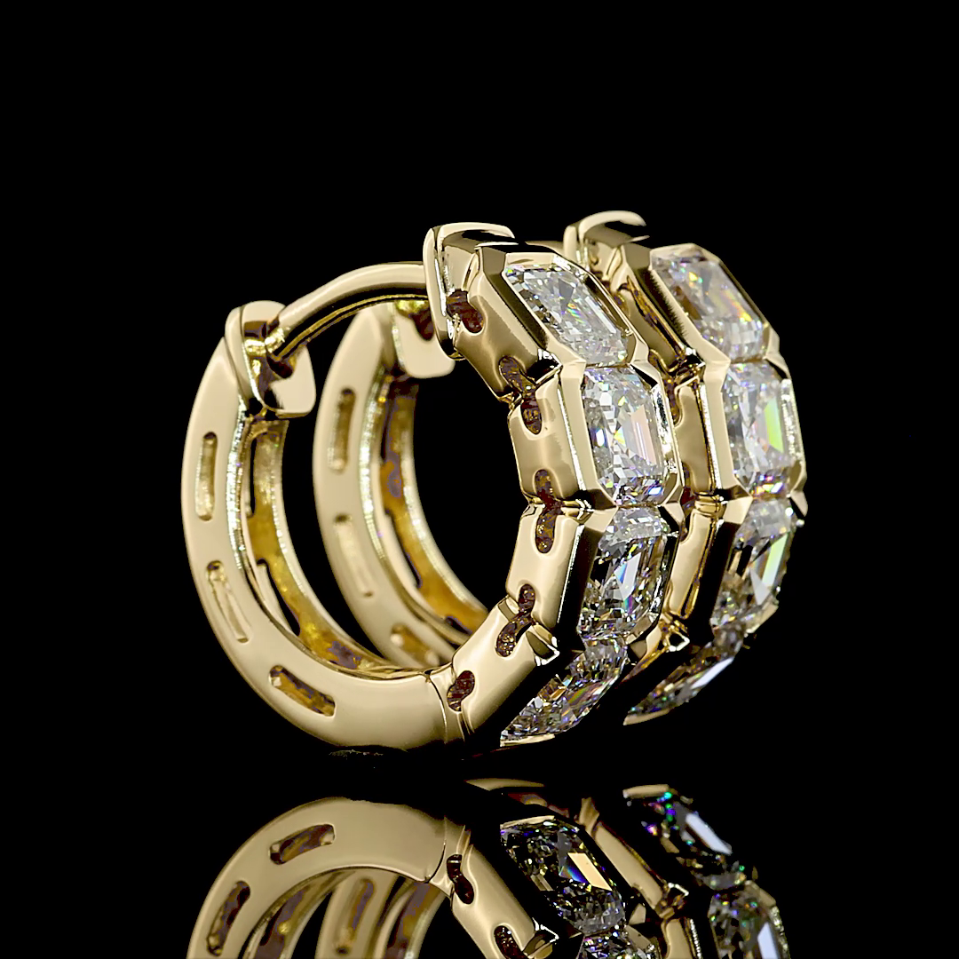 Lab-Grown 2.03 Carat Asscher E-F-VS+ Diamond 14K Yellow Gold Huggies Earrings