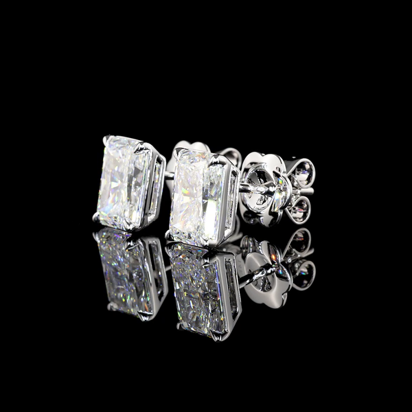 Lab-Grown 3.13 Carat Radiant E-VS1 Diamond 14K White Gold Studs Earrings
