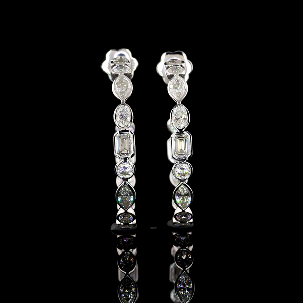 Lab-Grown 5.98 Carat MIX E-VS1 Diamond 14K White Gold C Hoops Earrings