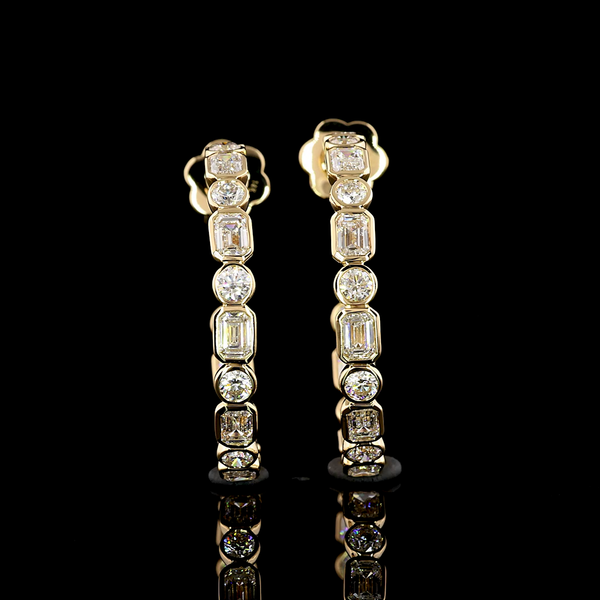 Lab-Grown 4.05 Carat MIX F-VS1 Diamond 14K Yellow Gold C Hoops Earrings