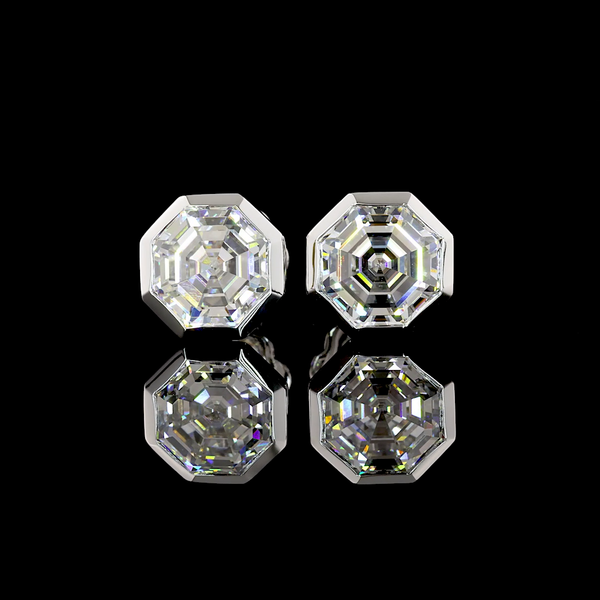 Lab-Grown 4.65 Carat Octagon E-VVS2 Diamond 14K White Gold Studs Earrings