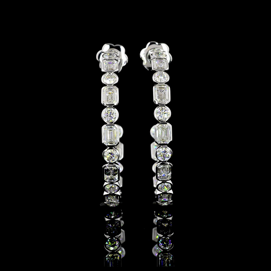 Lab-Grown 6.08 Carat MIX F-VS1 Diamond 14K White Gold C Hoops Earrings