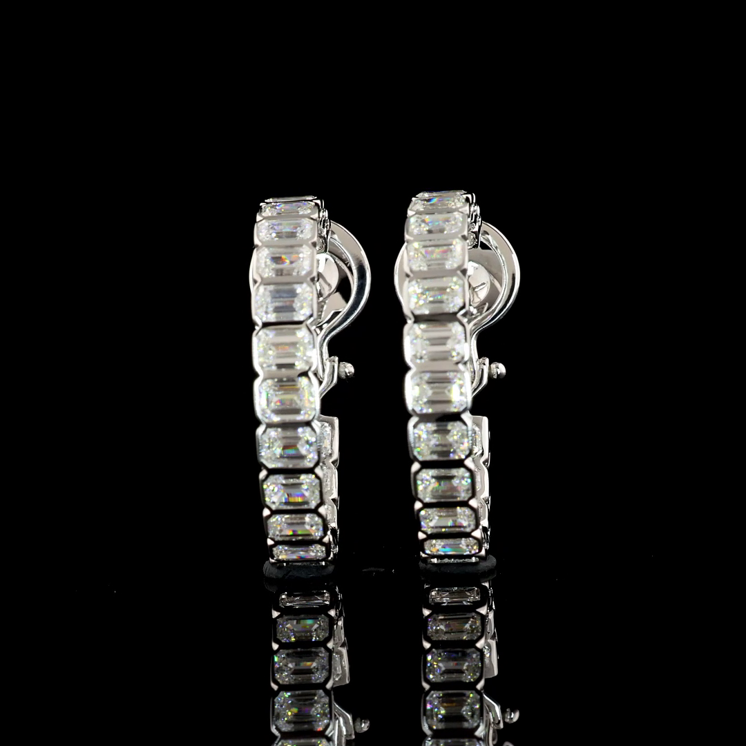 Lab-Grown 5 Carat Emerald F-VS2 Diamond 14K White Gold Hoops Earrings