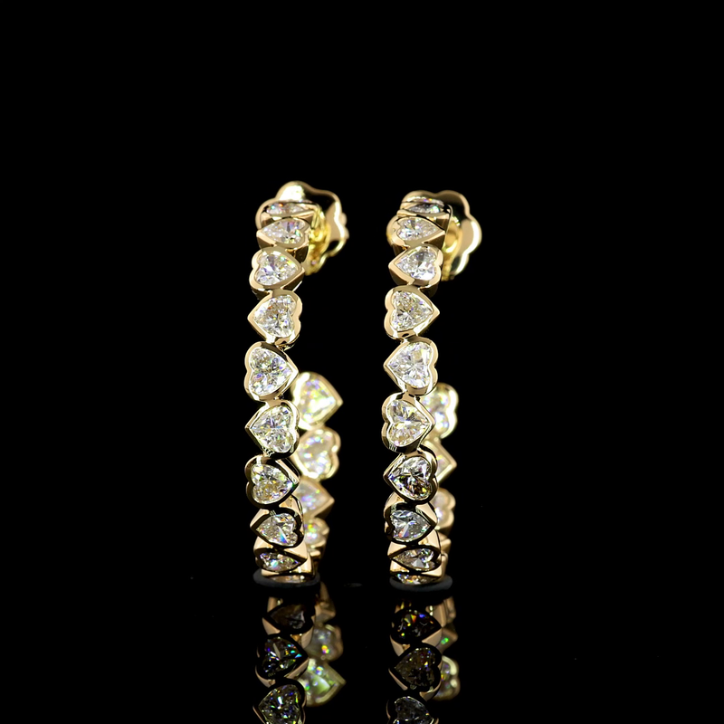 Lab-Grown 4.27 Carat Heart F-VS1 Diamond 14K Yellow Gold C Hoops Earrings