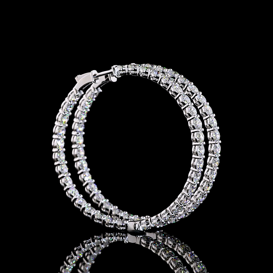 Lab-Grown 10.07 Carat Round E-F-VS1 Diamond 14K White Gold Hoops Earrings