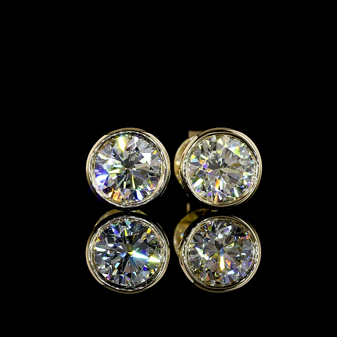 Lab-Grown 1.55 Carat Round E-F-VS2 Diamond 14K Yellow Gold Studs Earrings