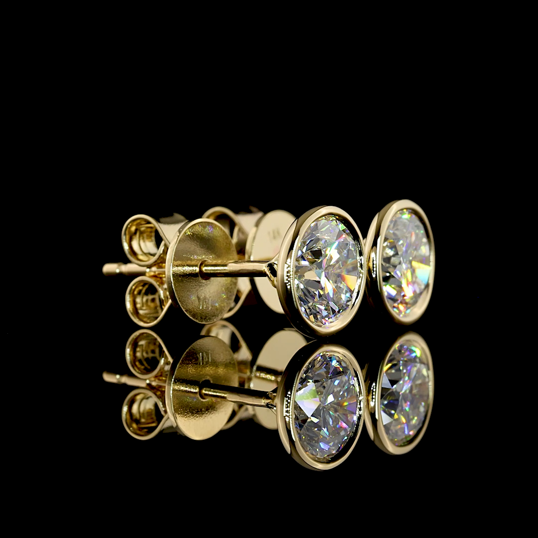 Lab-Grown 1.56 Carat Round E-F-VS2 Diamond 14K Yellow Gold Studs Earrings