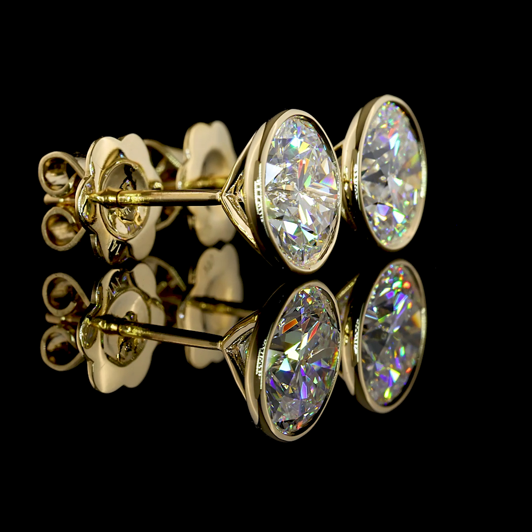 Lab-Grown 3.07 Carat Round E-F-VS1 Diamond 14K Yellow Gold Studs Earrings