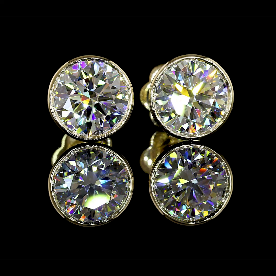Lab-Grown 3.07 Carat Round E-F-VS1 Diamond 14K Yellow Gold Studs Earrings