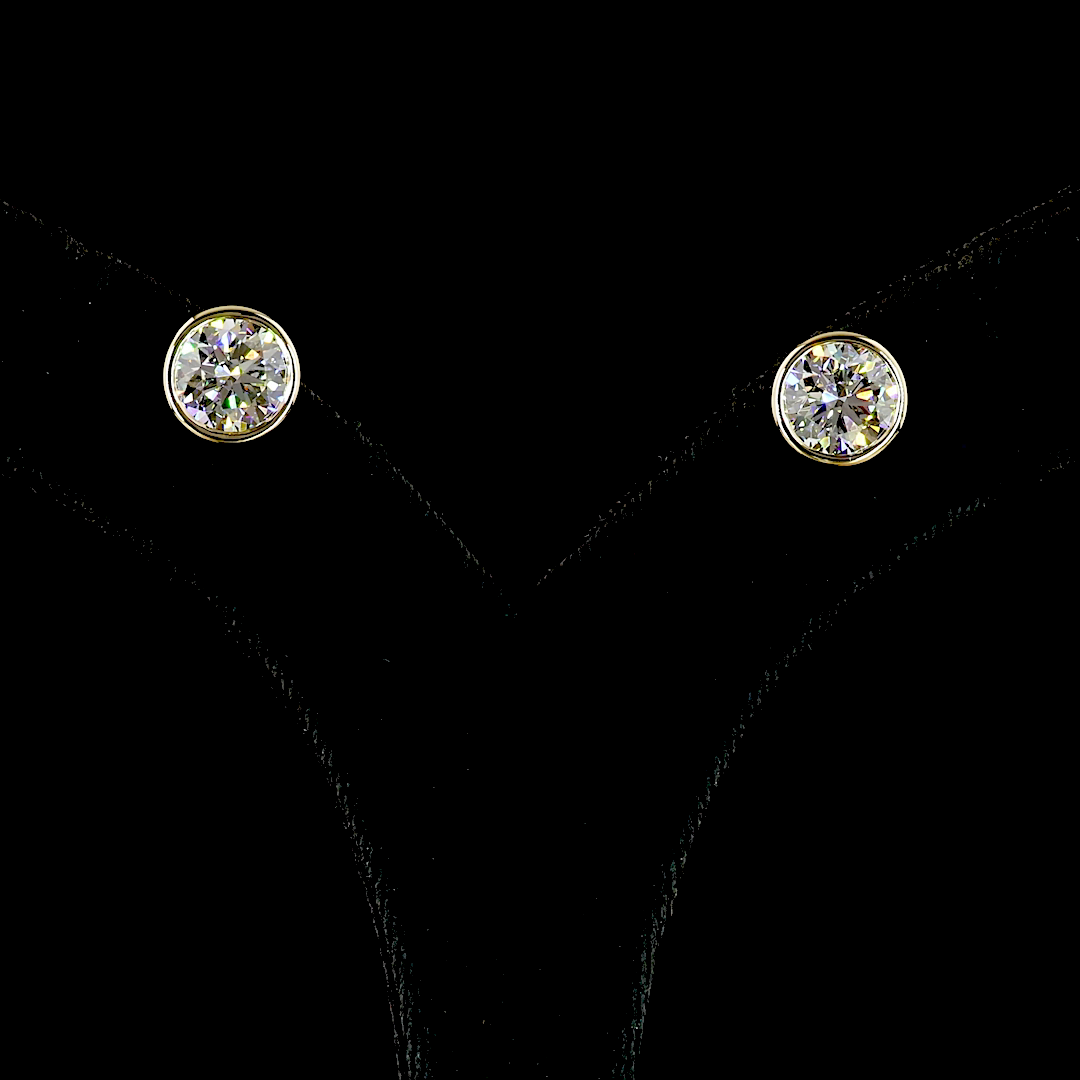 Lab-Grown 4.04 Carat Round E-F-VS1 Diamond 14K Yellow Gold Studs Earrings