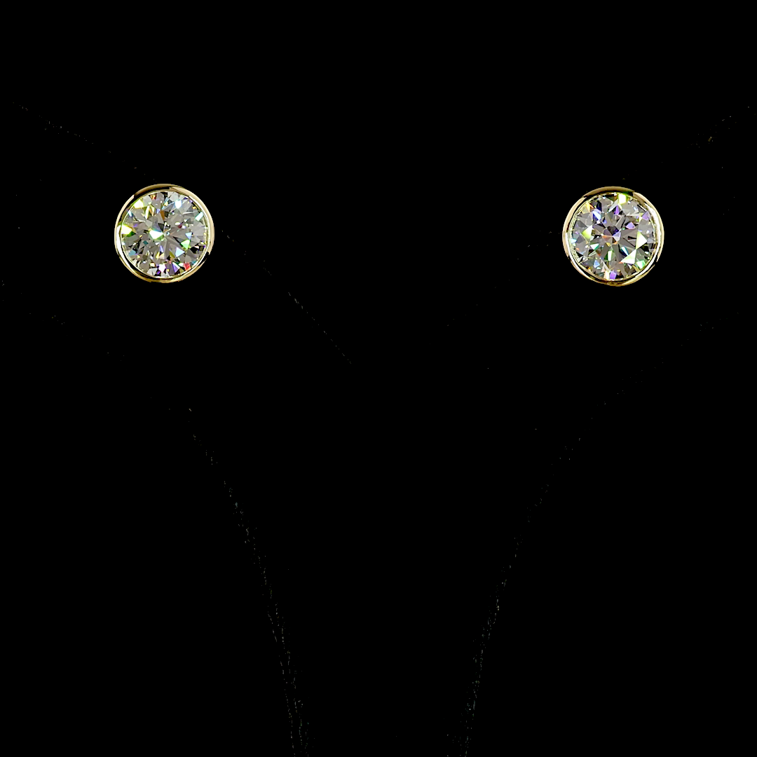 Lab-Grown 4.03 Carat Round E-F-VS1 Diamond 14K Yellow Gold Studs Earrings