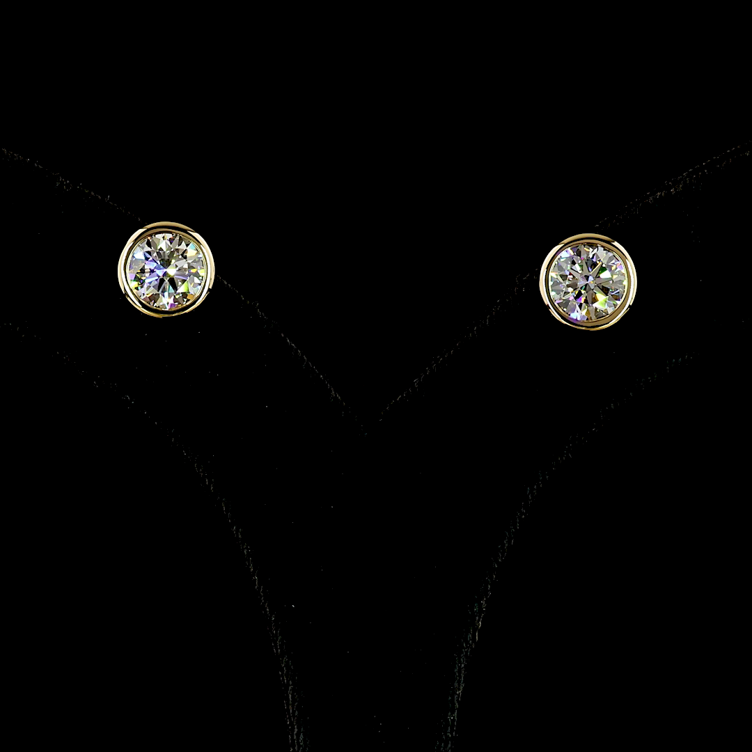 Lab-Grown 4.08 Carat Round E-F-VS1 Diamond 14K Yellow Gold Studs Earrings