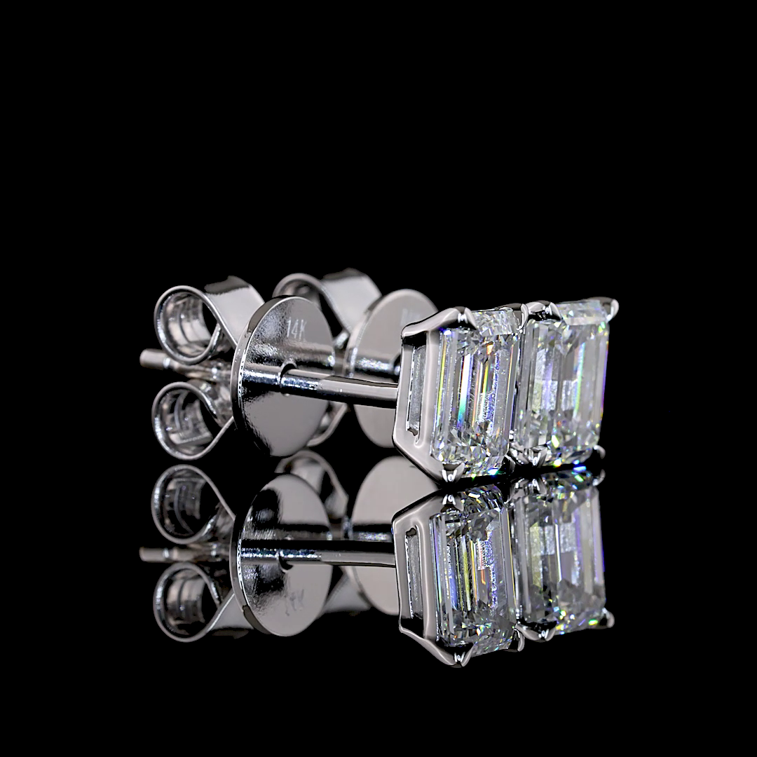 Lab-Grown 1.11 Carat Emerald E-F-VS Diamond 14K White Gold Studs Earrings