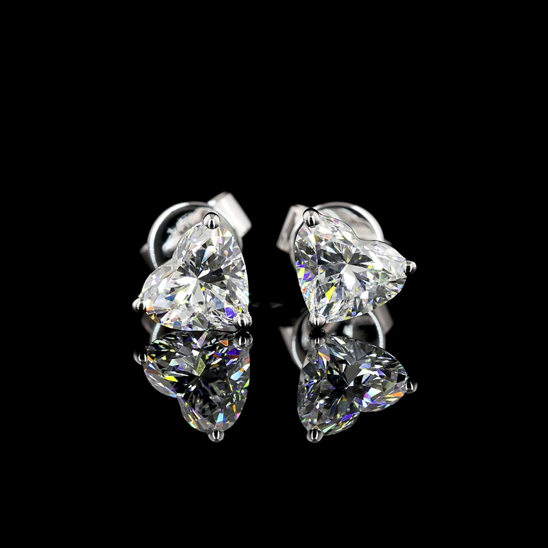 Lab-Grown 1.13 Carat Heart E-VS1 Diamond 14K White Gold Studs Earrings