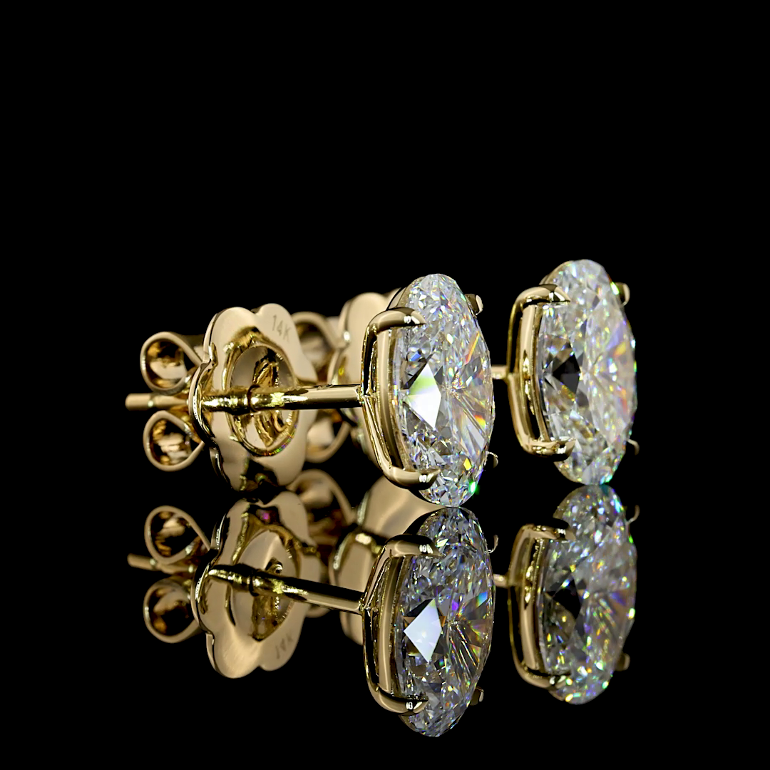 Lab-Grown 2.05 Carat Oval E-F-VS1 Diamond 14K Yellow Gold Studs Earrings