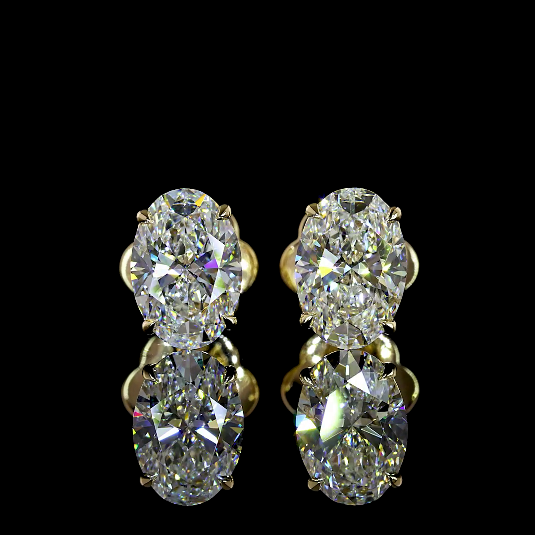Lab-Grown 2.05 Carat Oval E-F-VS1 Diamond 14K Yellow Gold Studs Earrings