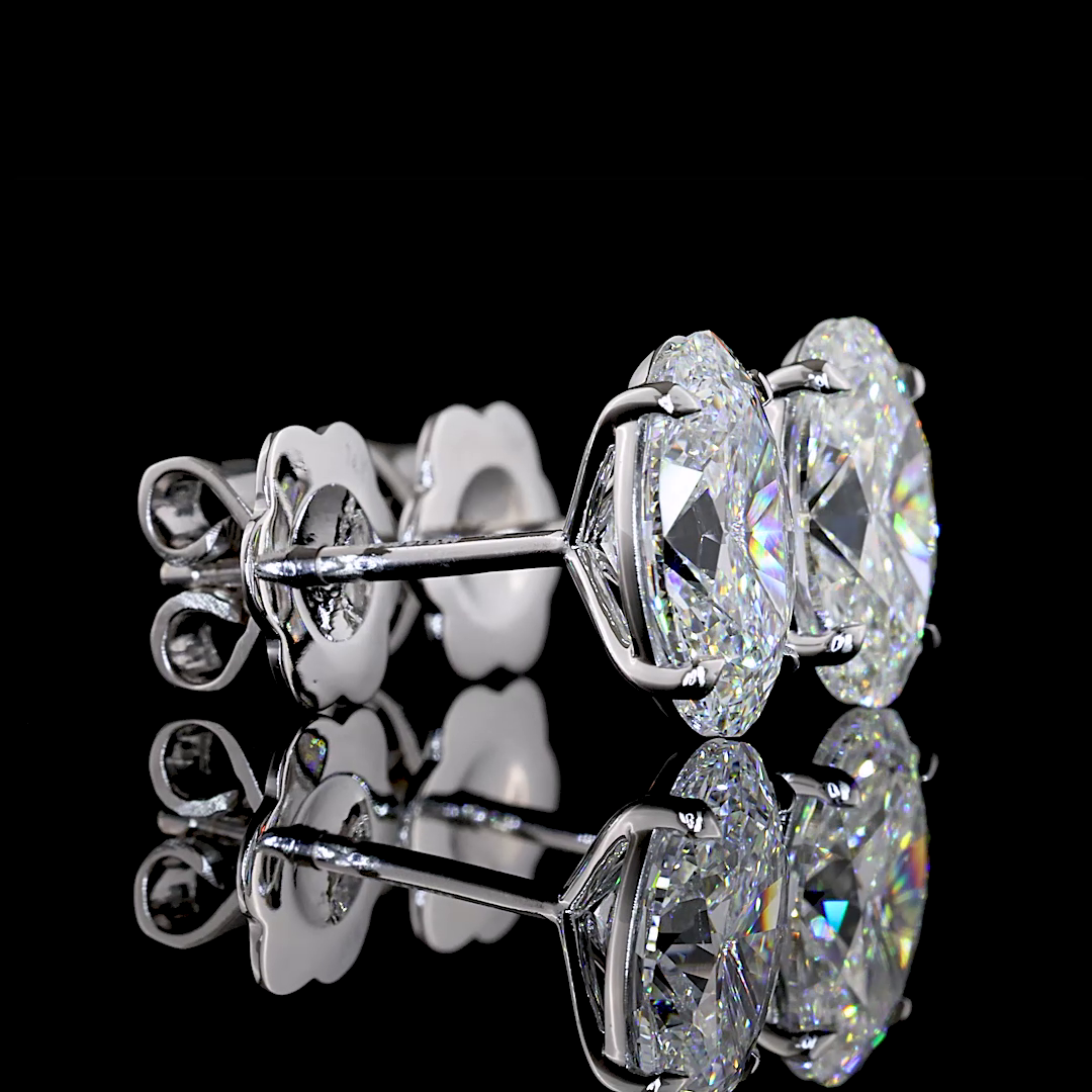 Lab-Grown 3.05 Carat Oval E-F-VS1 Diamond 14K White Gold Studs Earrings