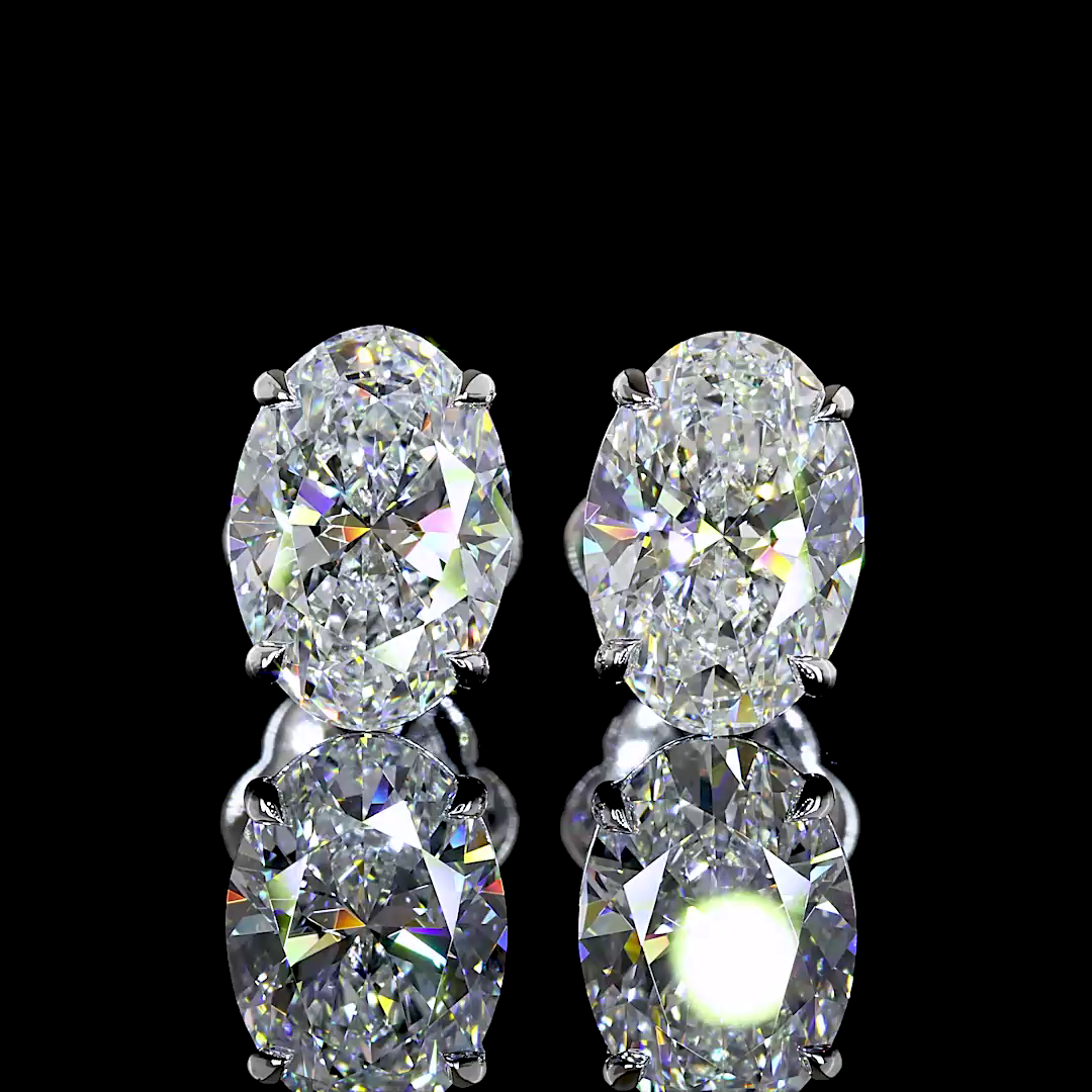Lab-Grown 3.05 Carat Oval E-F-VS1 Diamond 14K White Gold Studs Earrings