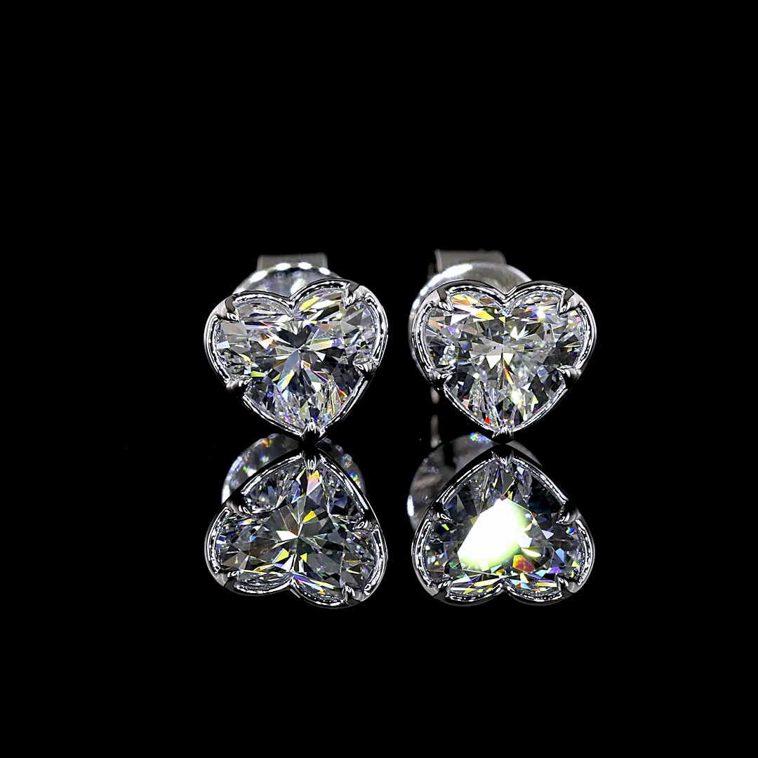Lab-Grown 1.03 Carat Heart E-F-VS1 Diamond 14K White Gold Studs Earrings
