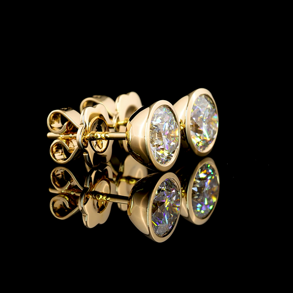 Lab-Grown 1.42 Carat Round D-VS1 Diamond 14K Yellow Gold Studs Earrings