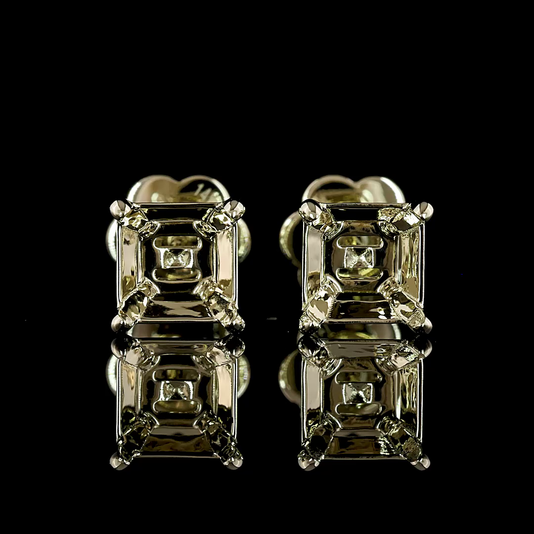 Lab-Grown 0 Carat Asscher - Diamond 14K White Gold Studs Earrings