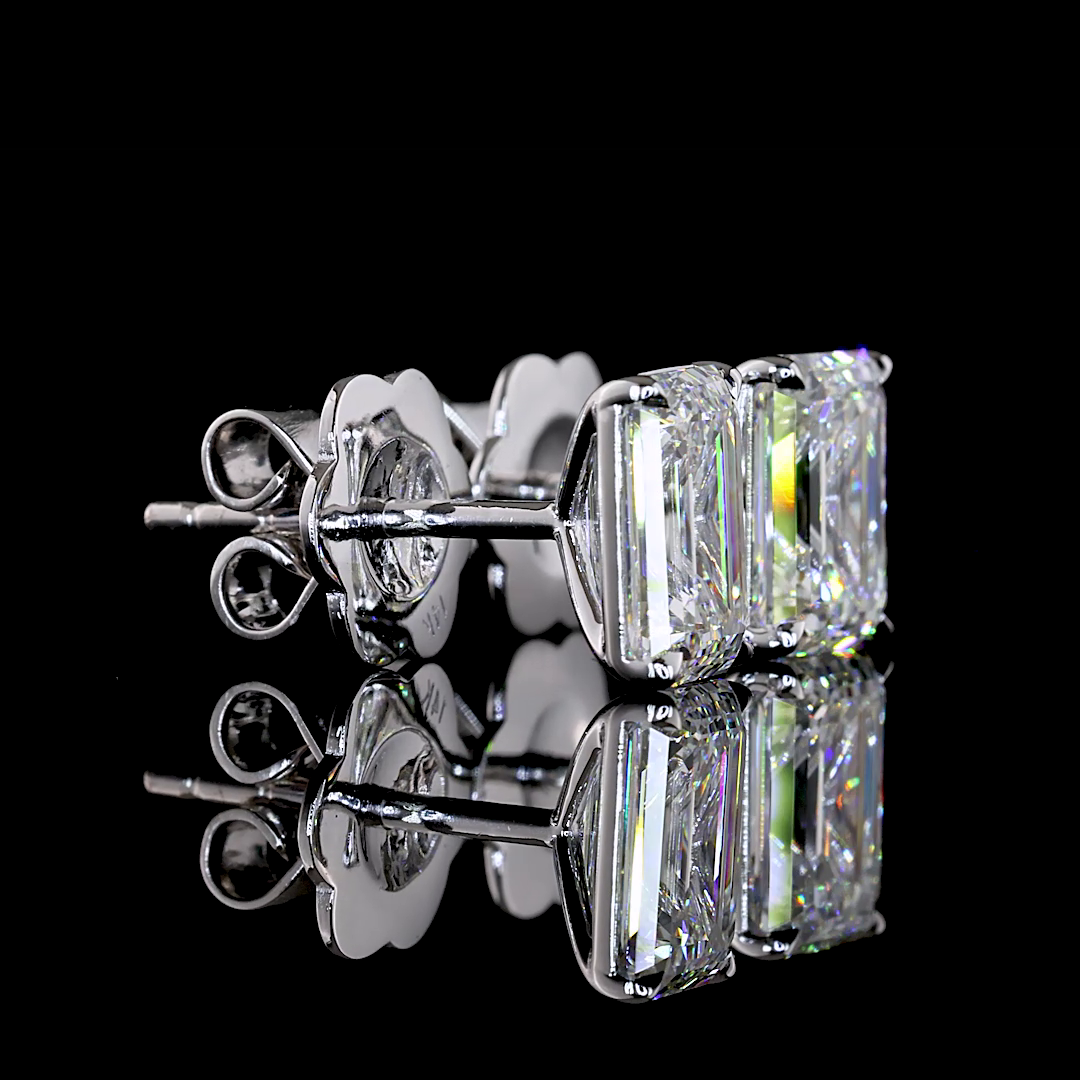 Lab-Grown 2.02 Carat Emerald E-F-VS1 Diamond 14K White Gold Studs Earrings