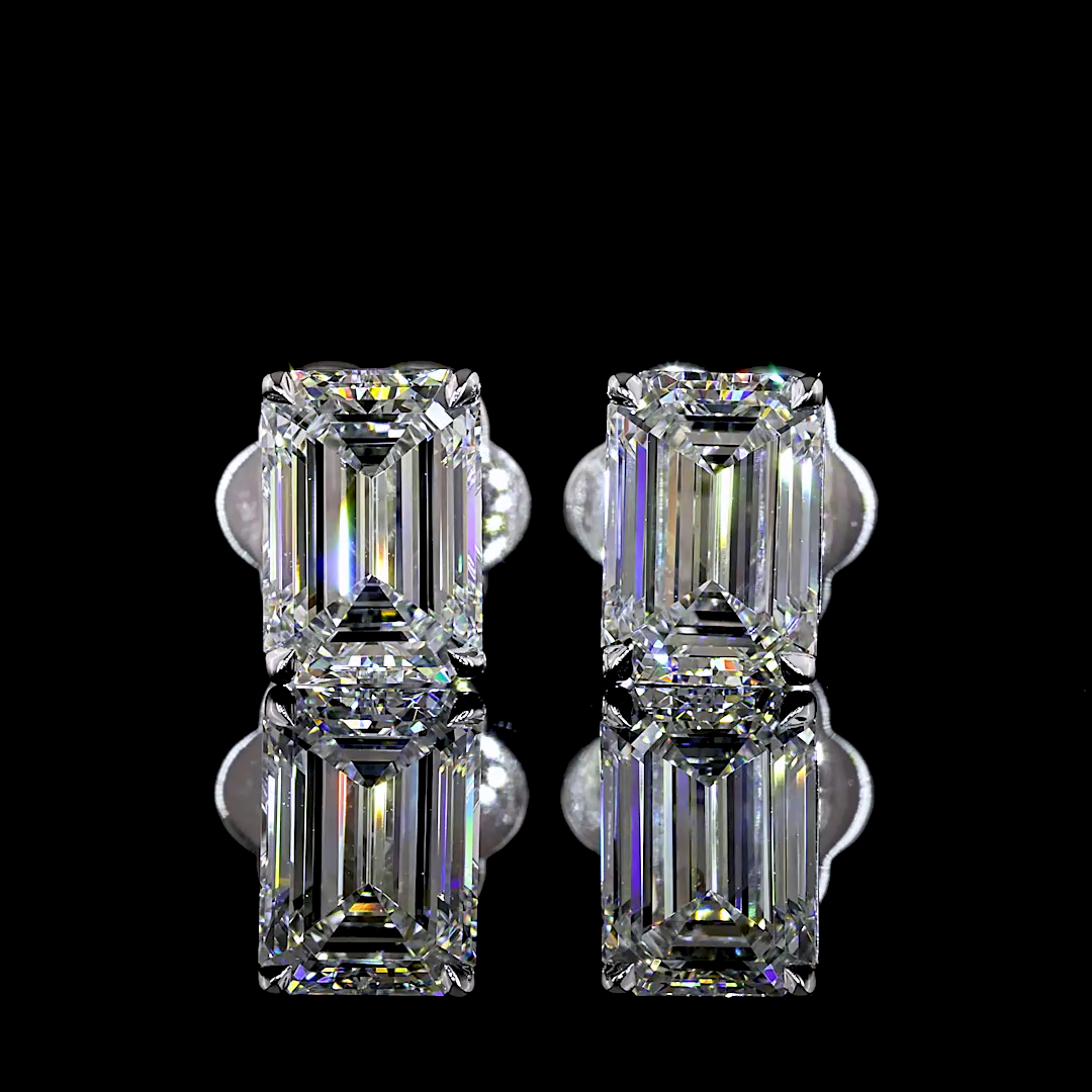 Lab-Grown 2.02 Carat Emerald E-F-VS1 Diamond 14K White Gold Studs Earrings
