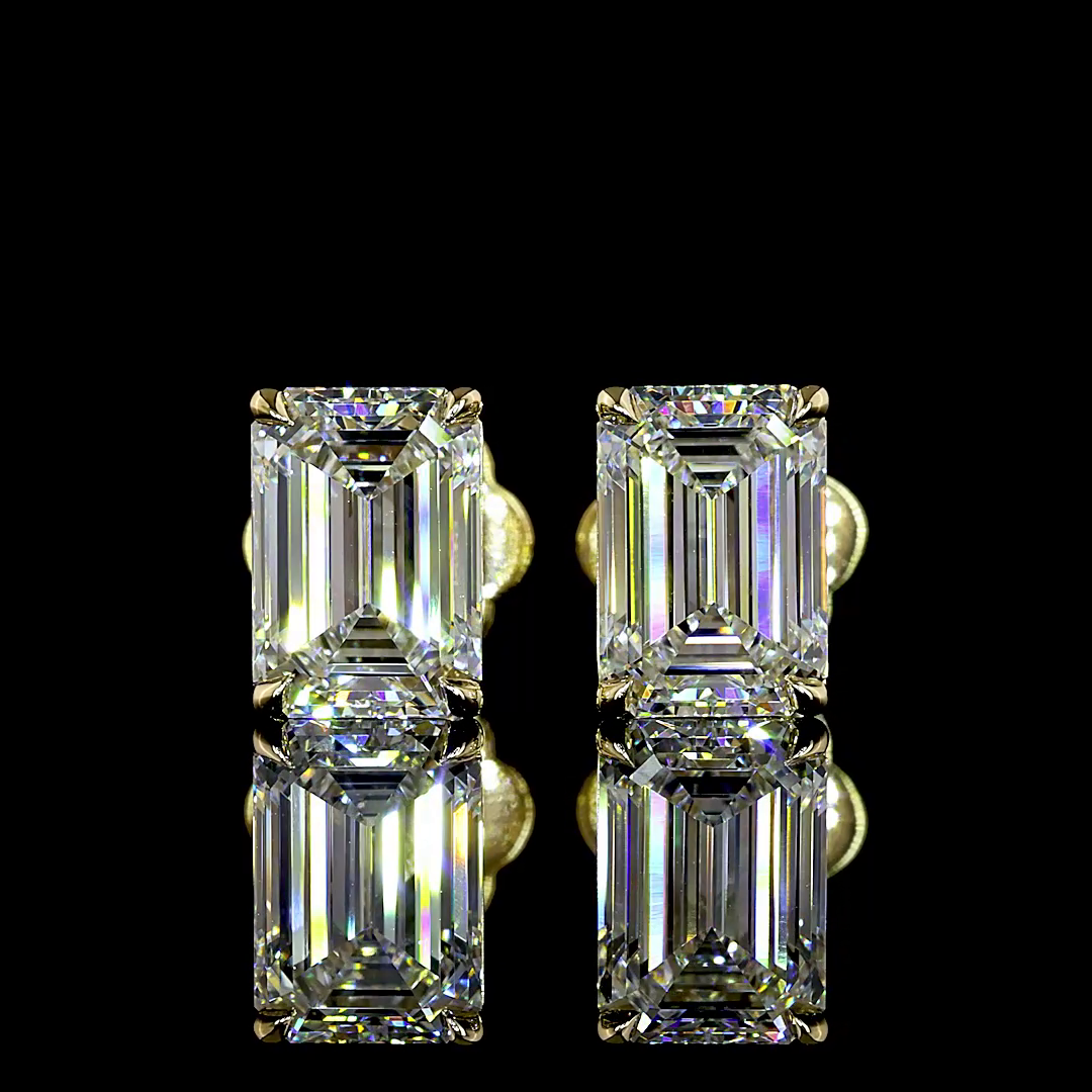 Lab-Grown 3.07 Carat Emerald E-F-VS1 Diamond 14K Yellow Gold Studs Earrings