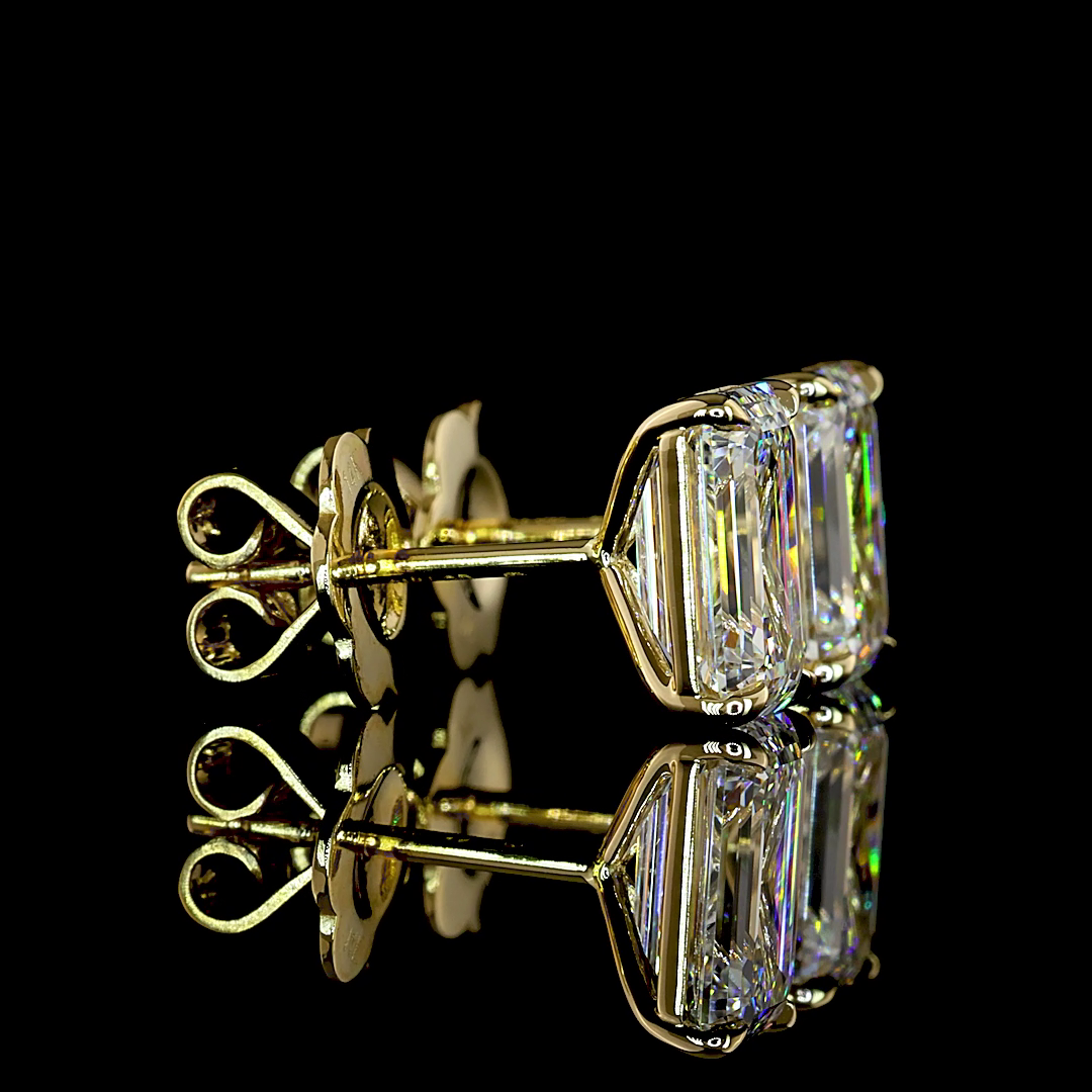 Lab-Grown 3.07 Carat Emerald E-F-VS1 Diamond 14K Yellow Gold Studs Earrings