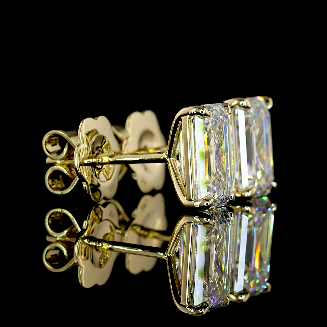 Lab-Grown 3.09 Carat Emerald E-F-VVS2 Diamond 14K Yellow Gold Studs Earrings