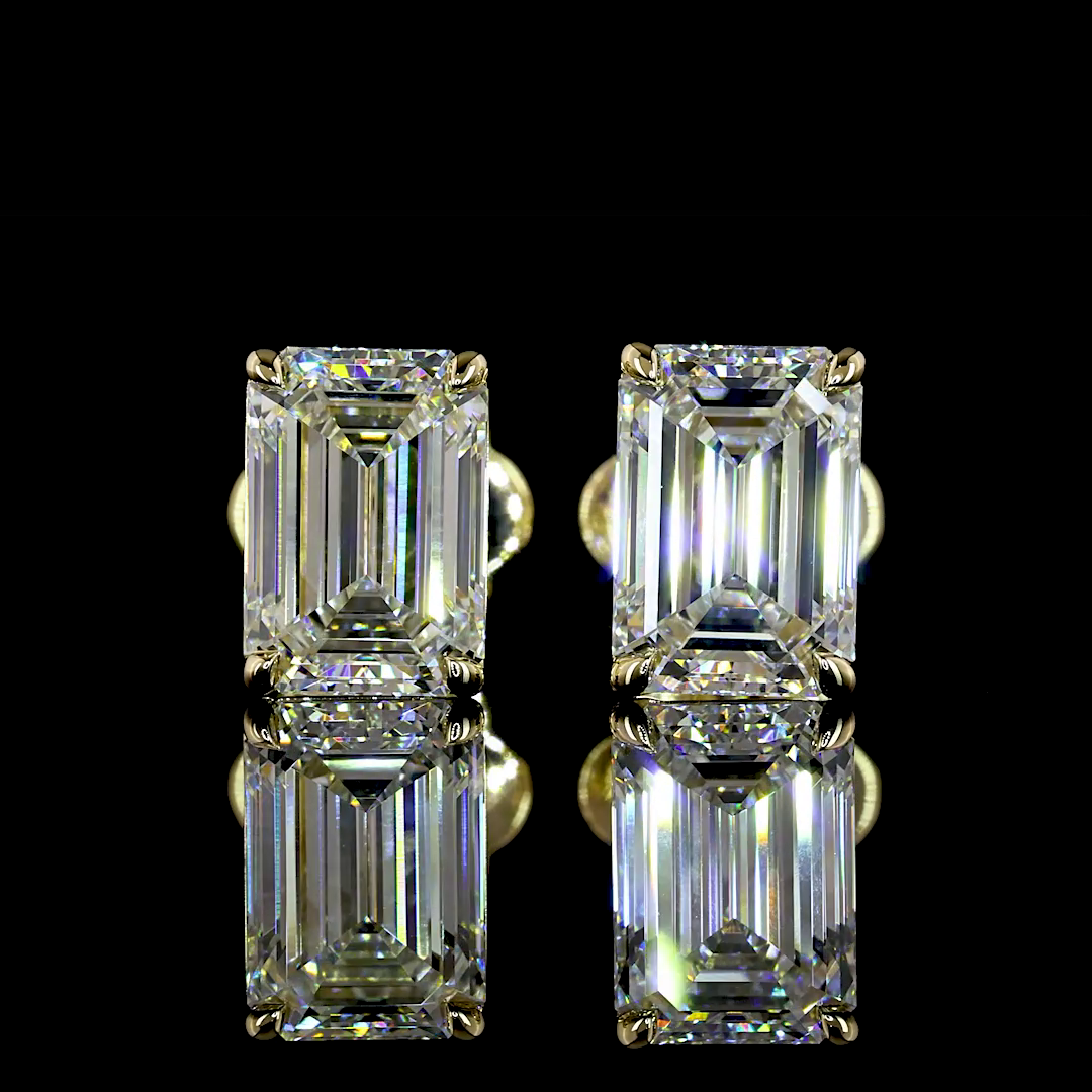 Lab-Grown 3.09 Carat Emerald E-F-VVS2 Diamond 14K Yellow Gold Studs Earrings