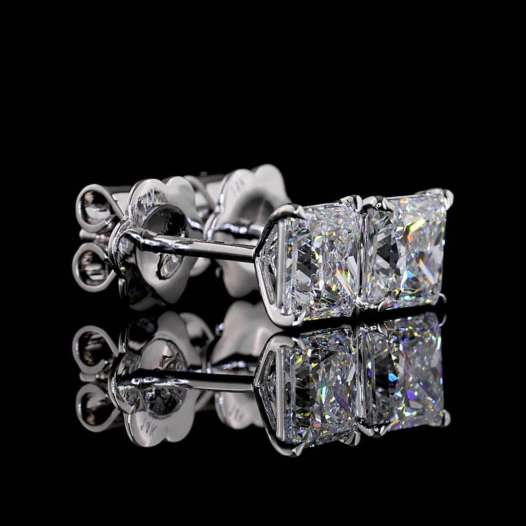 Lab-Grown 2.09 Carat Princess E-F-VVS2 Diamond 14K White Gold Studs Earrings