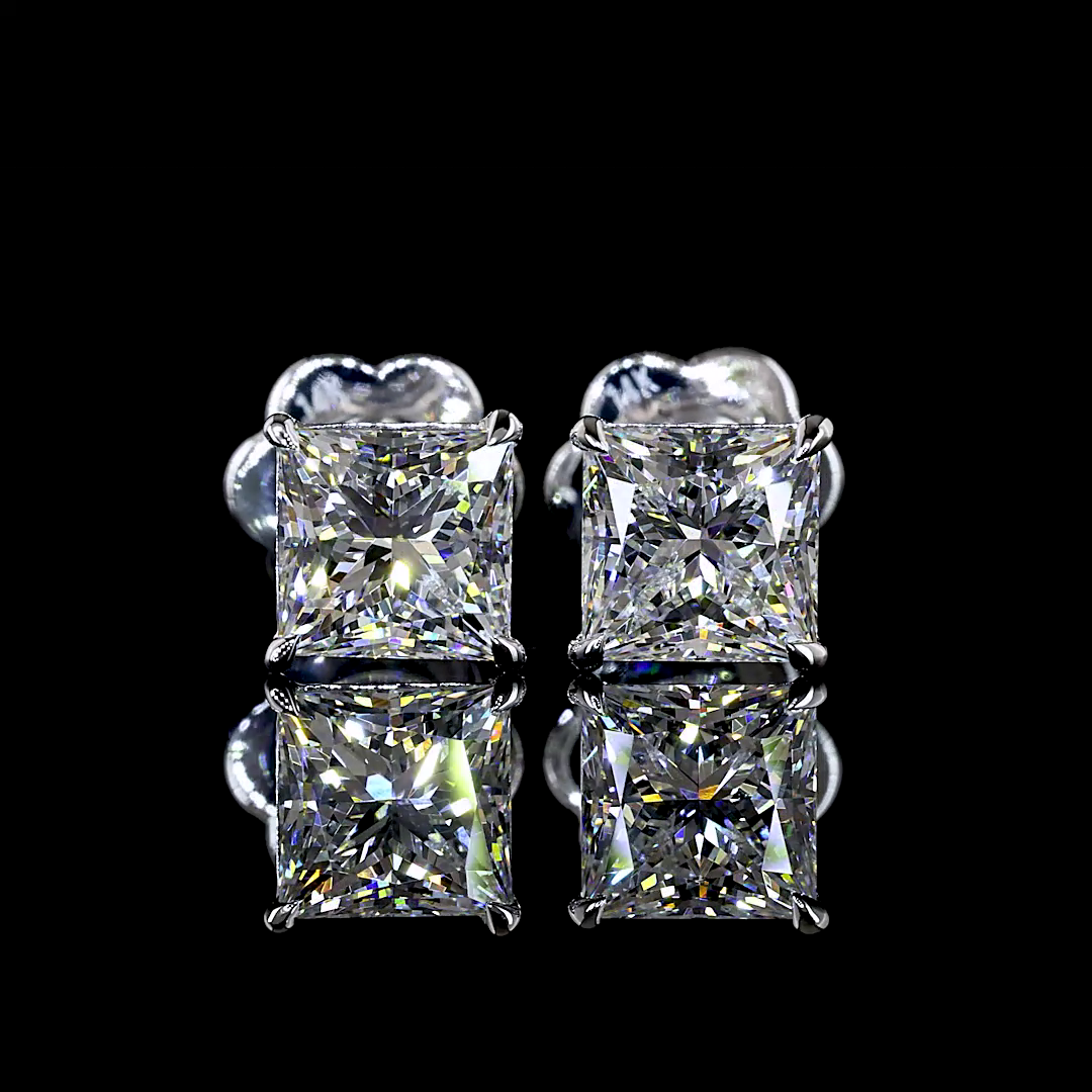 Lab-Grown 2.09 Carat Princess E-F-VVS2 Diamond 14K White Gold Studs Earrings
