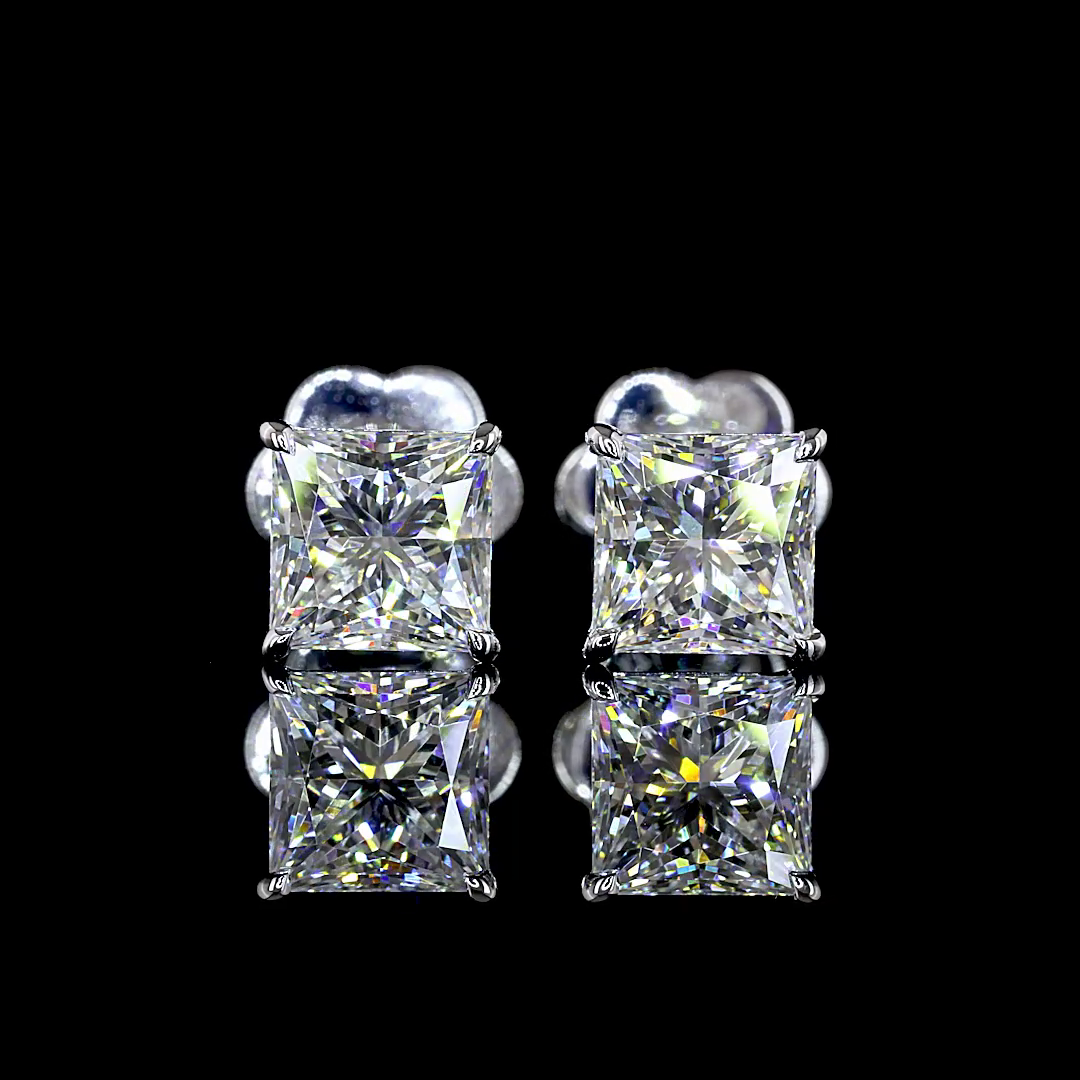 Lab-Grown 2.08 Carat Princess E-F-VVS2 Diamond 14K White Gold Studs Earrings