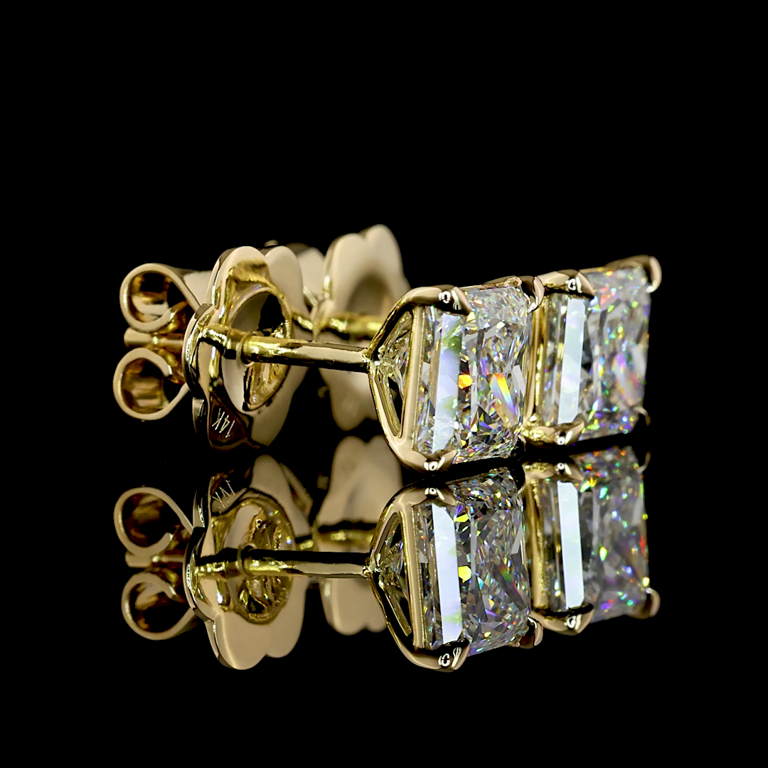 Lab-Grown 2.05 Carat Princess E-F-VS1 Diamond 14K Yellow Gold Studs Earrings