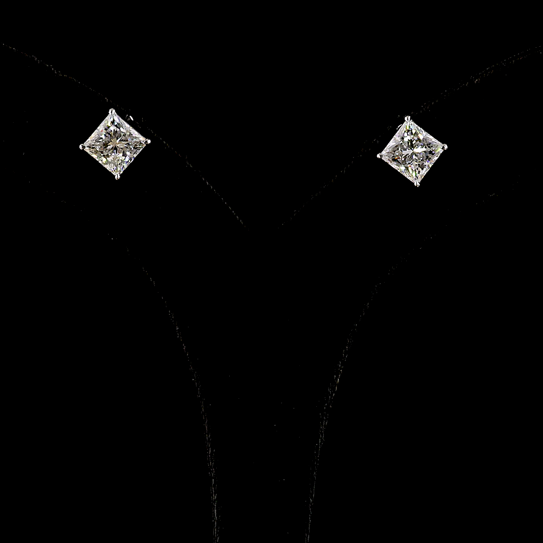 Lab-Grown 4.21 Carat Princess E-F-VS1 Diamond 14K White Gold Studs Earrings