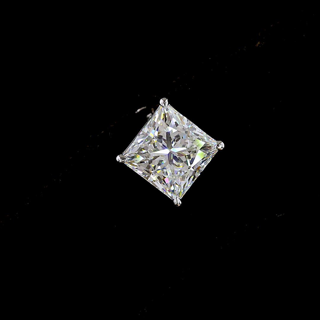 Lab-Grown 4.21 Carat Princess E-F-VS1 Diamond 14K White Gold Studs Earrings