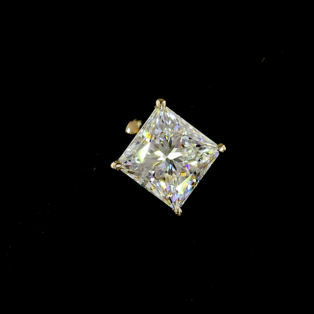 Lab-Grown 4.15 Carat Princess E-F-VS1 Diamond 14K Yellow Gold Studs Earrings