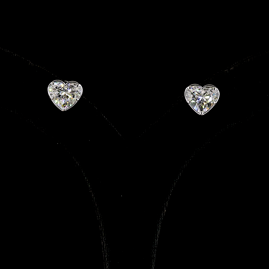 Lab-Grown 5.07 Carat Heart E-F-VS1 Diamond 14K White Gold Studs Earrings