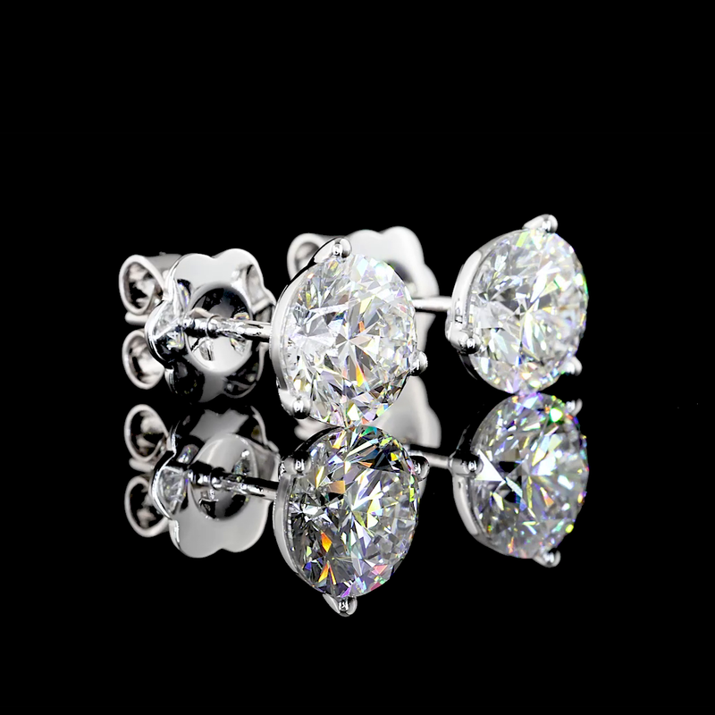 Lab-Grown 3.02 Carat Round E-VS1 Diamond 14K White Gold Martini Earrings