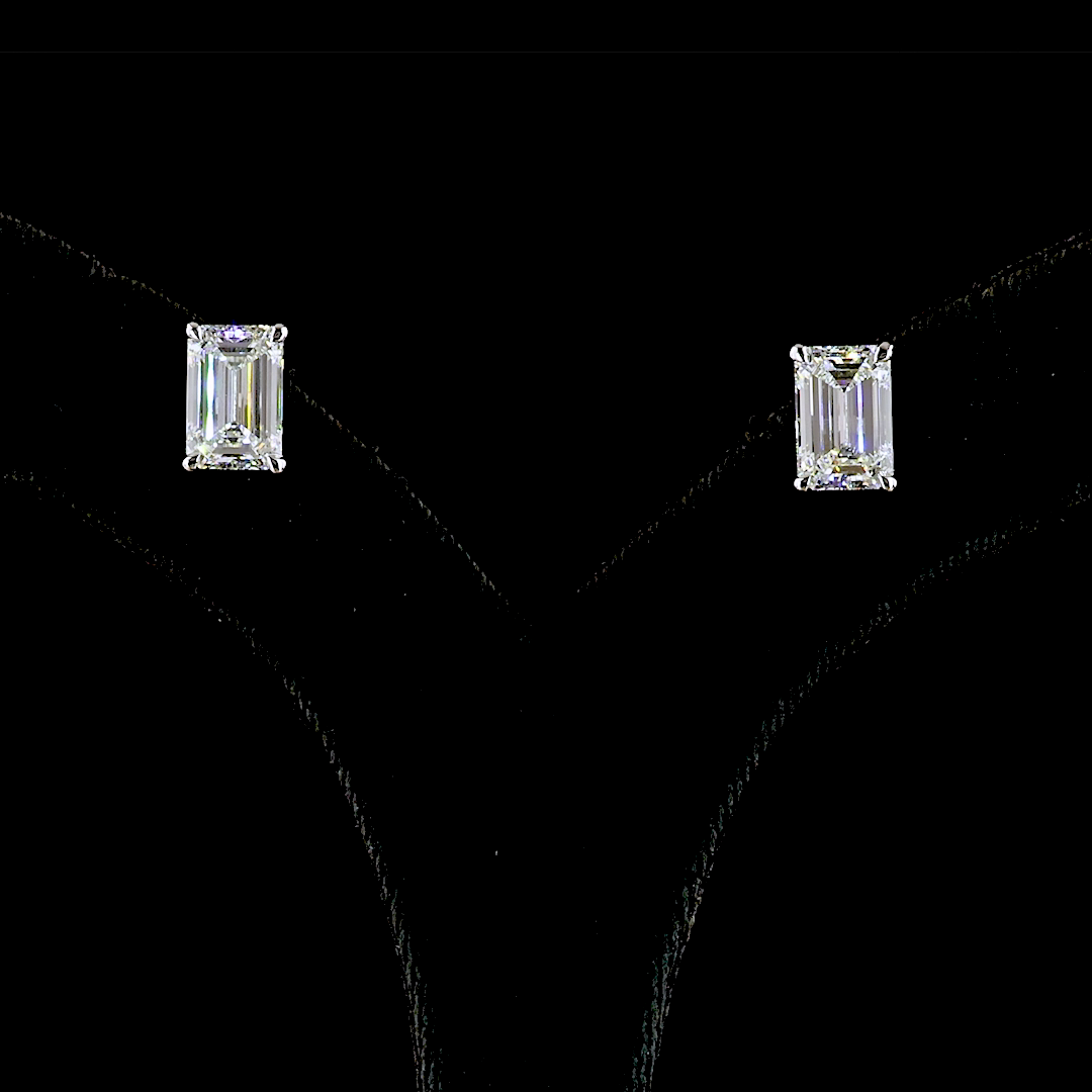 Lab-Grown 5.39 Carat Emerald E-F-VS1 Diamond 14K White Gold Studs Earrings