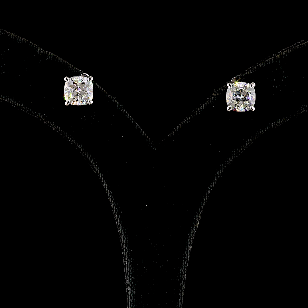 Lab-Grown 4.12 Carat Square Cushion Brilliant Diamond 14K WG Studs Earrings