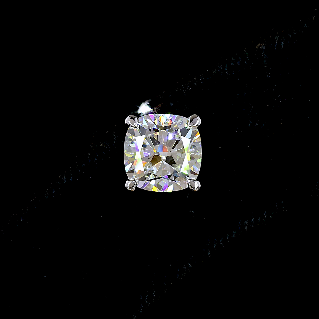 Lab-Grown 4.12 Carat Square Cushion Brilliant Diamond 14K WG Studs Earrings